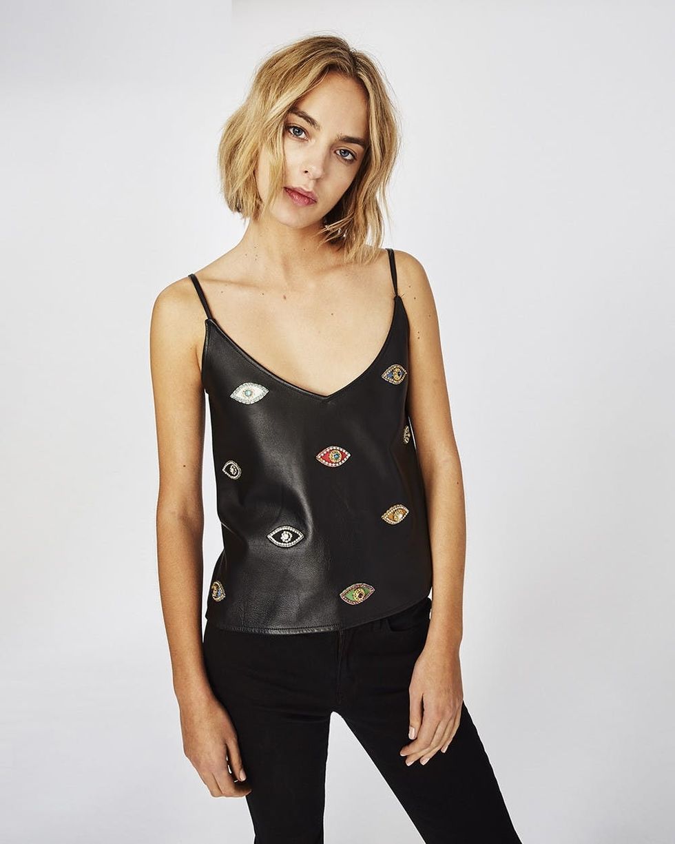 Nicole Miller Artelier Evil Eye Leather Tank