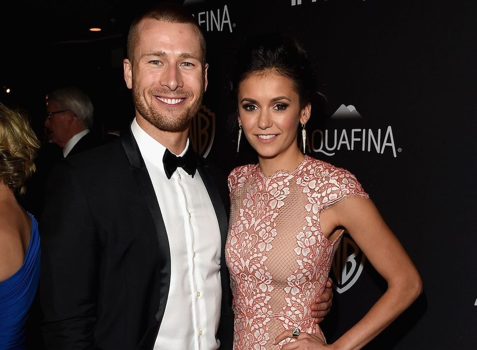 nina dobrev and glen powell at an instyle party