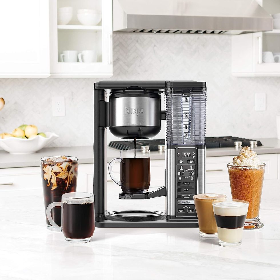Ninja CM401 Specialty 10-Cup Coffee Maker, with 4 Brew Styles for Ground Coffee, Built-in Water Reservoir, Fold-Away Frother & Glass Carafe