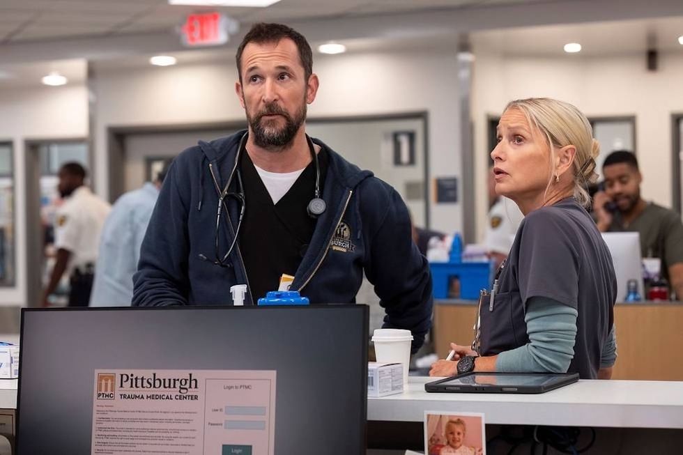 Noah Wyle and Katherine LaNasa in The Pitt