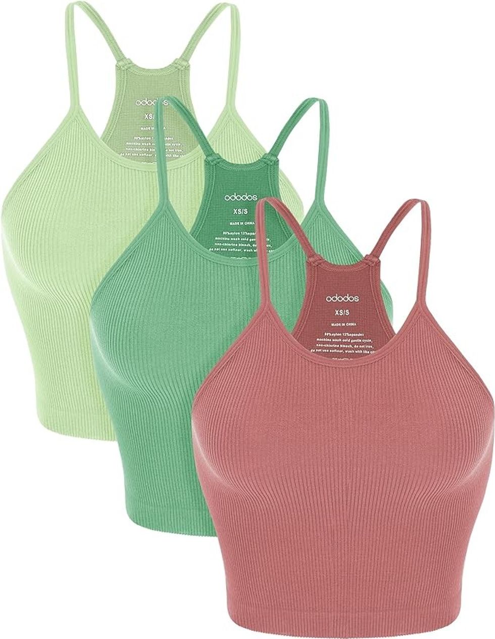 ODODOS Women's Crop 3-Pack Washed Seamless Rib-Knit Camisole Crop Tank Tops