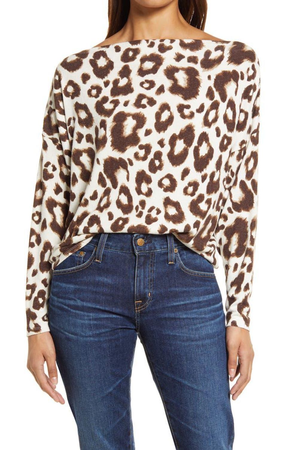 off shoulder animal print top