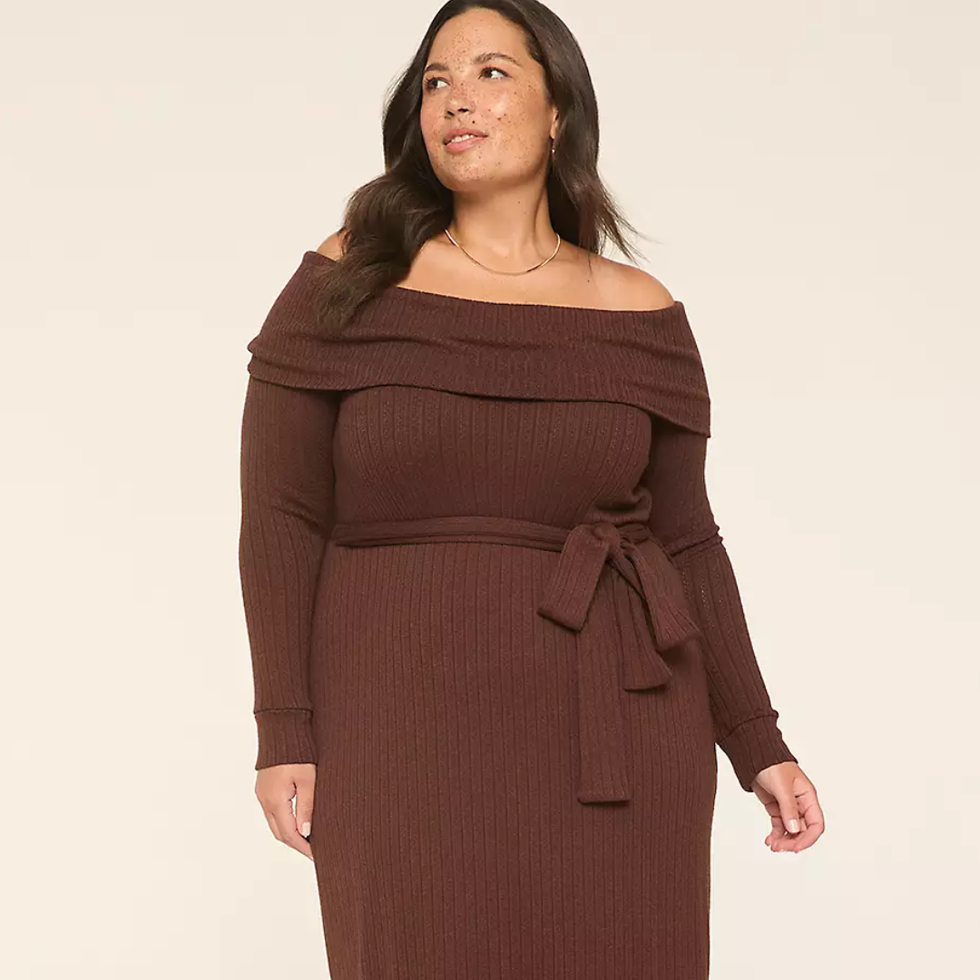 Off-The-Shoulder Sweater Midi Dress