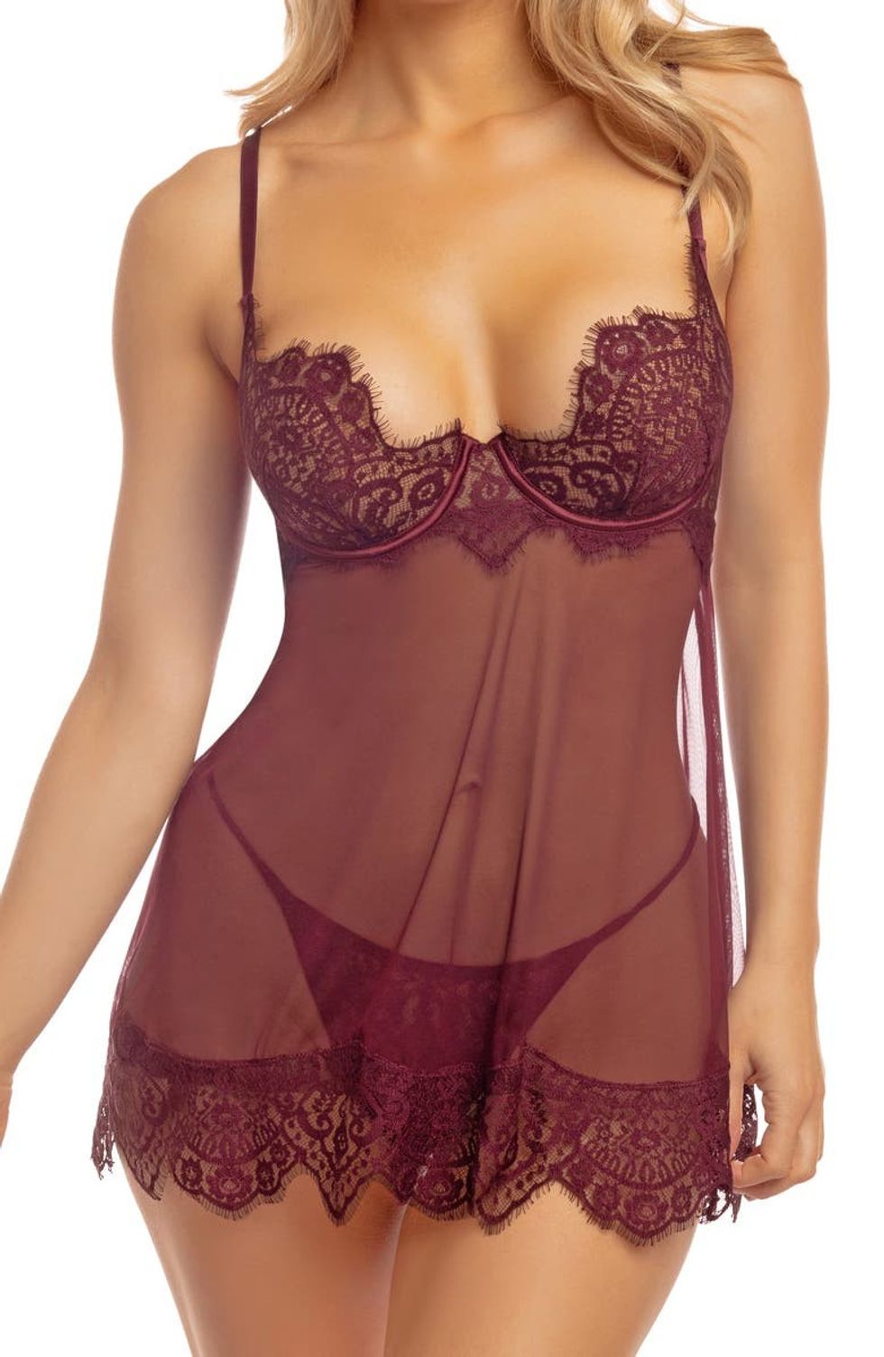 Oh La La Cheri Kinsley Underwire Lace Trim Sheer Chemise