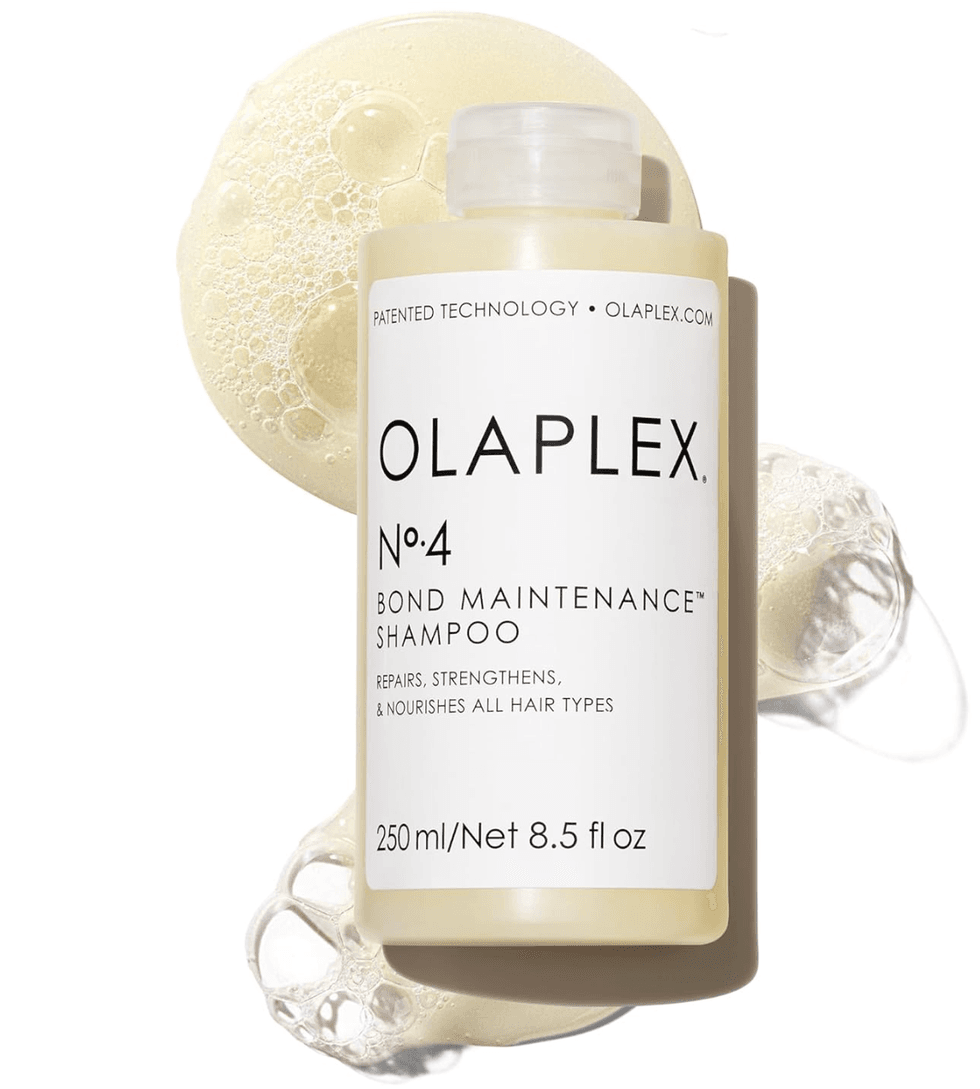 Olaplex No.4 Bond Maintenance Shampoo with bubbles, 250ml bottle.
