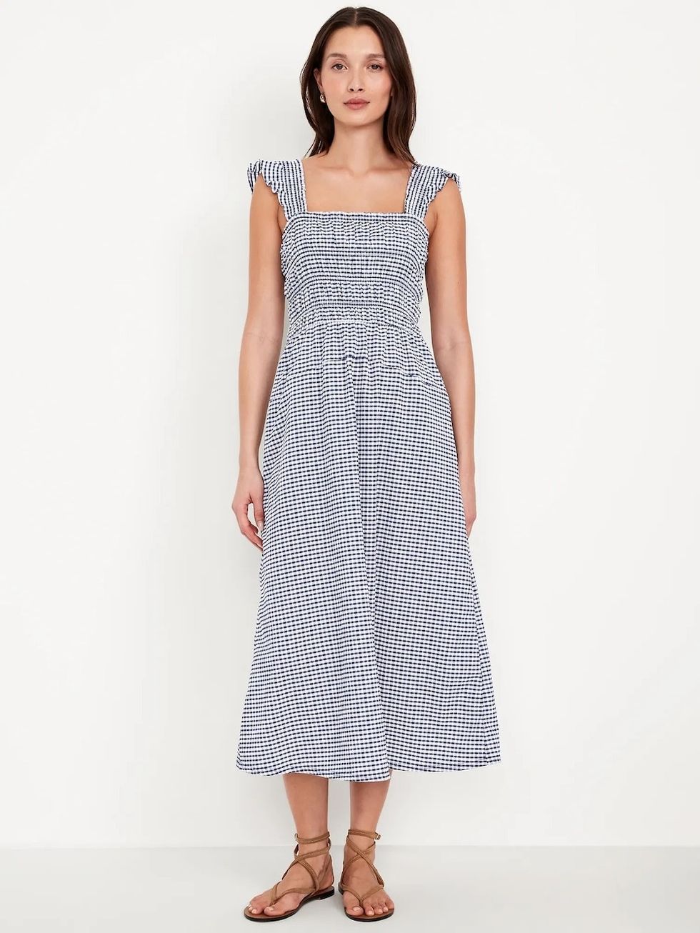 Old Navy Fit & Flare Lightweight Smocked Gingham Midi Dress