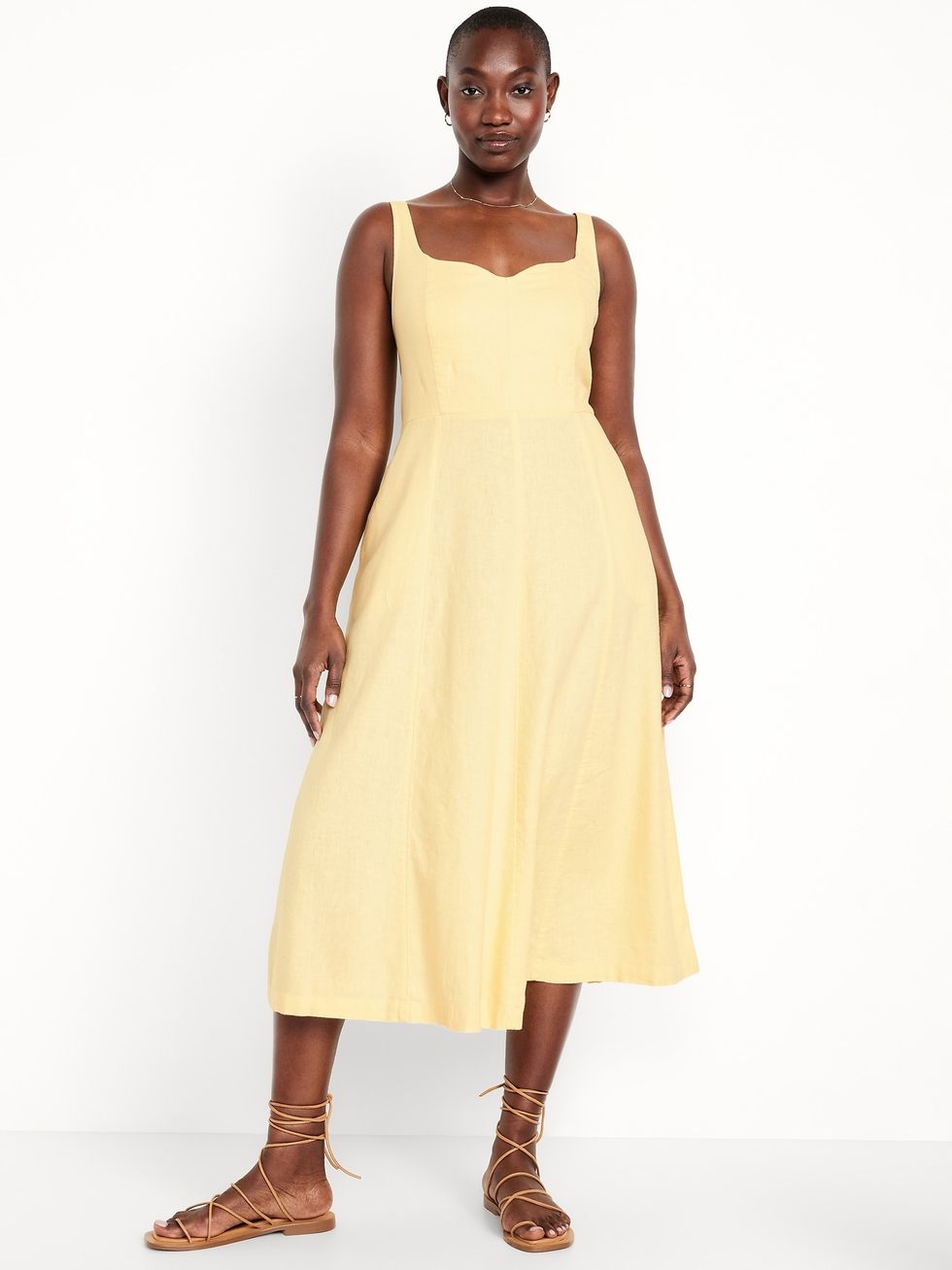 Old Navy Fit & Flare Sleeveless Linen-Blend Midi Dress