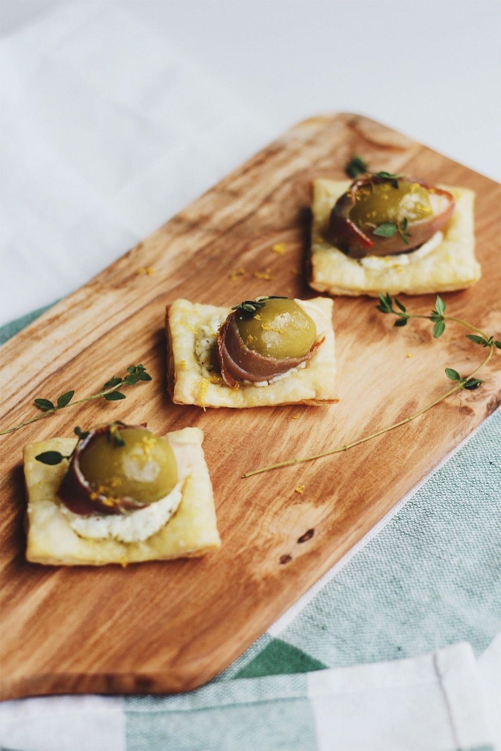 Olive and Goat Cheese Bites with Prosciutto, Lemon & Thyme