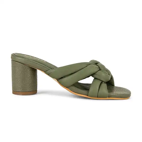 olive green knotted muled sandals
