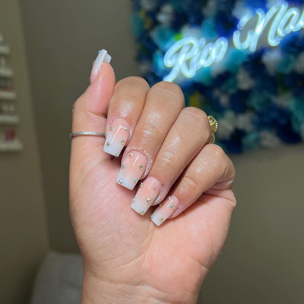 Ombr\u00e9 nails with diamonds