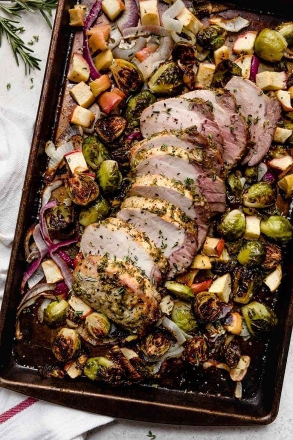 One-Pan Pork Loin With Brussels And Apples