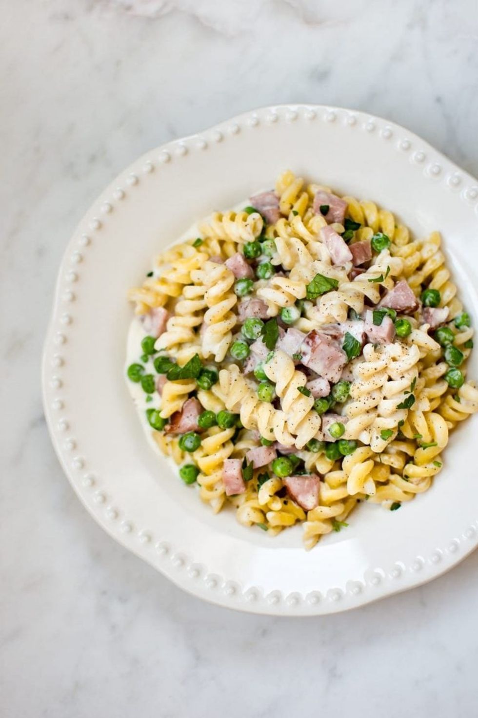 One Pot Ham + Pea Pasta