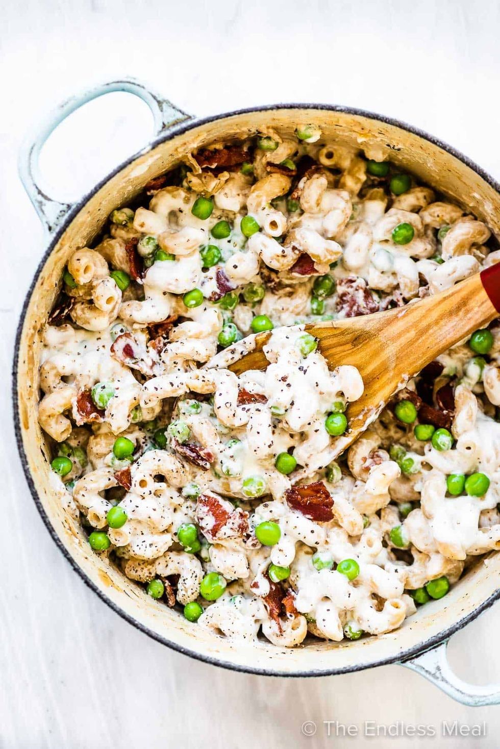 One Pot Pasta with Peas + Bacon