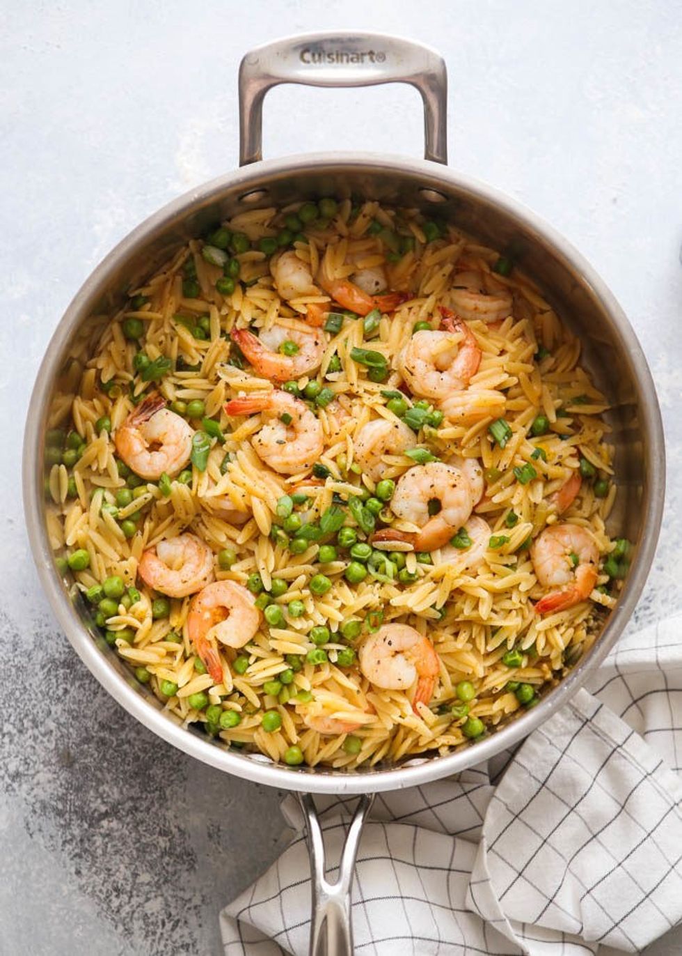 One Pot Pea + Shrimp Orzo
