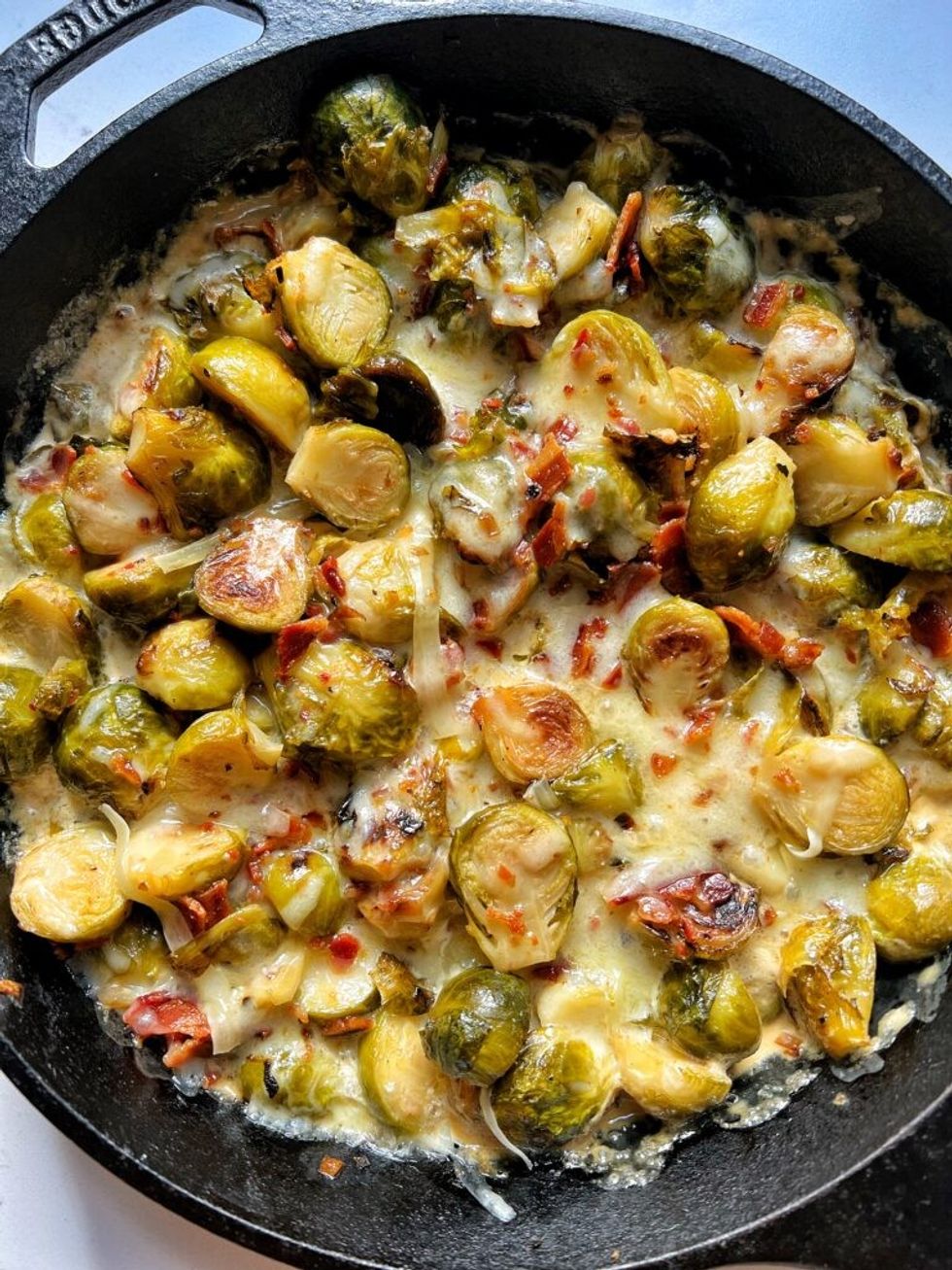One-Skillet Creamy Brussel Sprout Bake