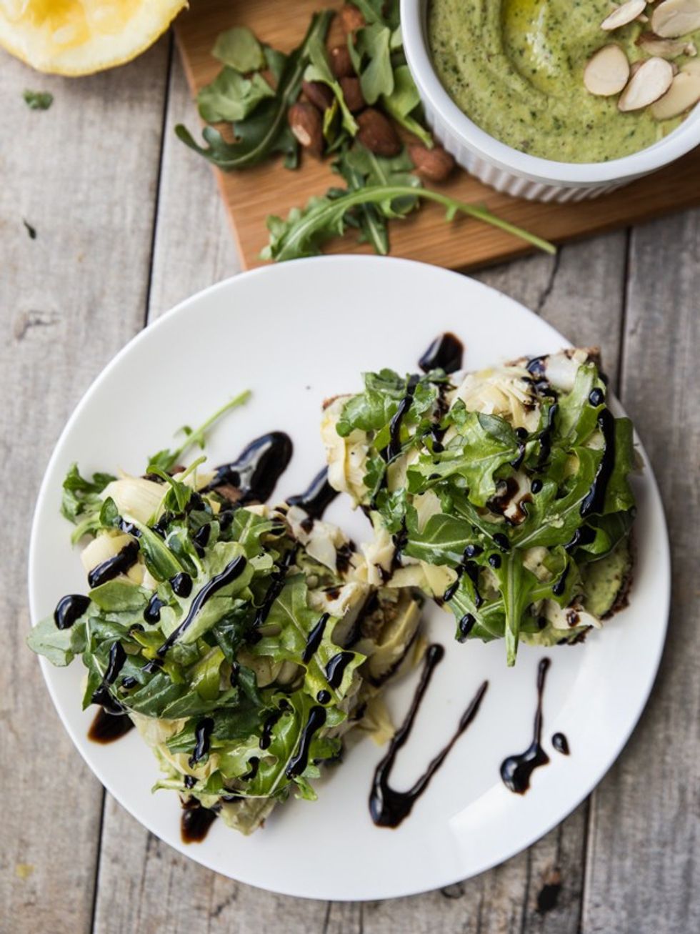 Open-Faced Lemon Pepper Artichoke and Arugula Sandwich