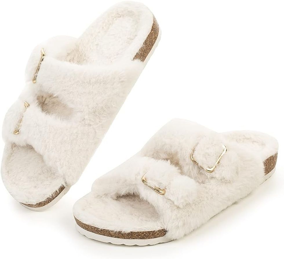 open toe fuzzy slippers