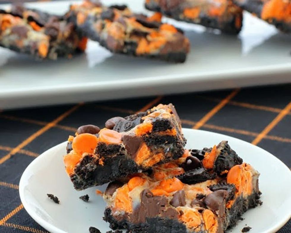 Orange and Black Cookies and Cream Magic Bars