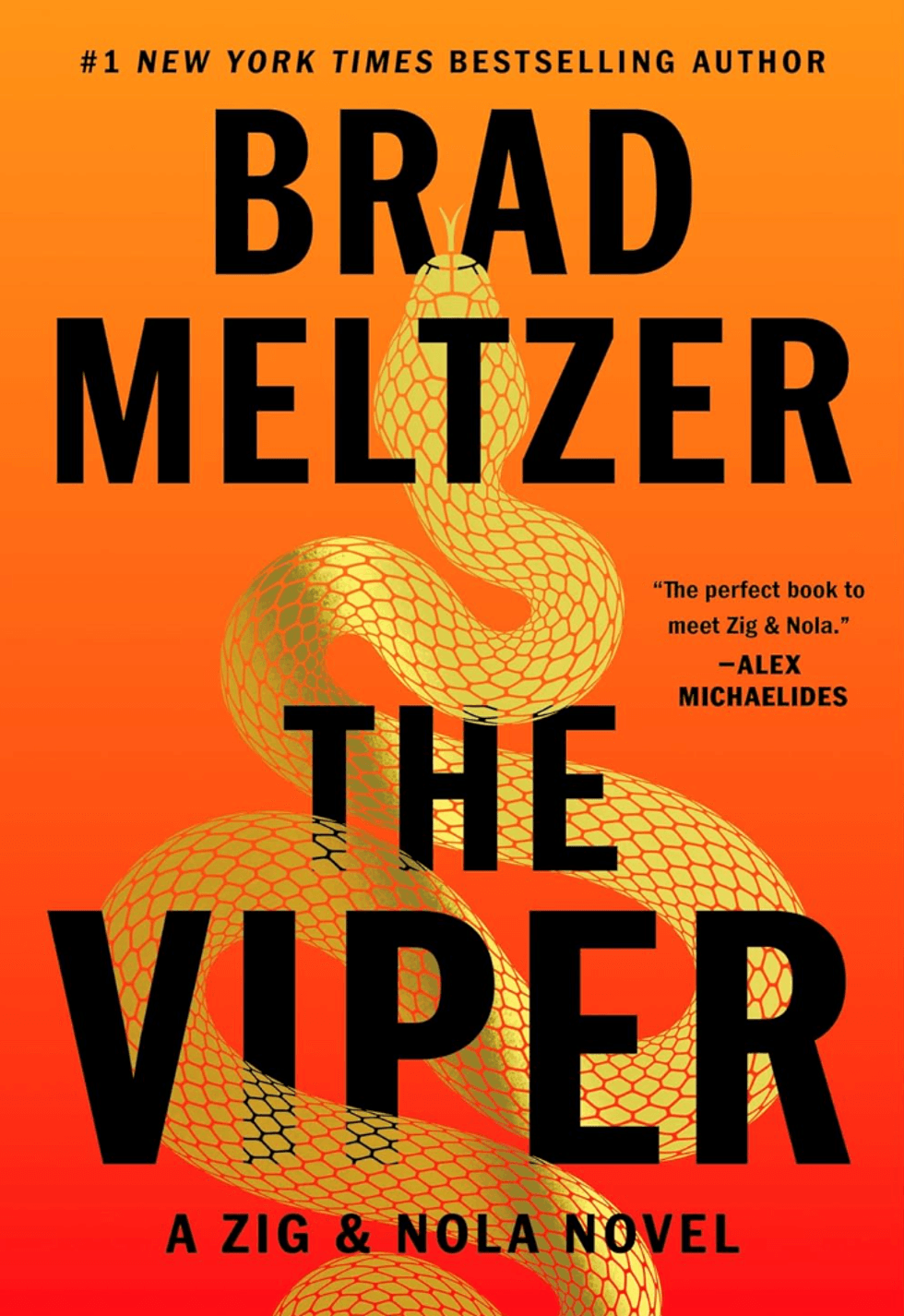 Orange book cover with black text, coiled gold viper graphic.