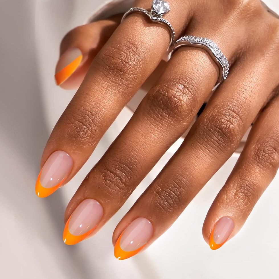 Orange Tip Press-On Almond Nails