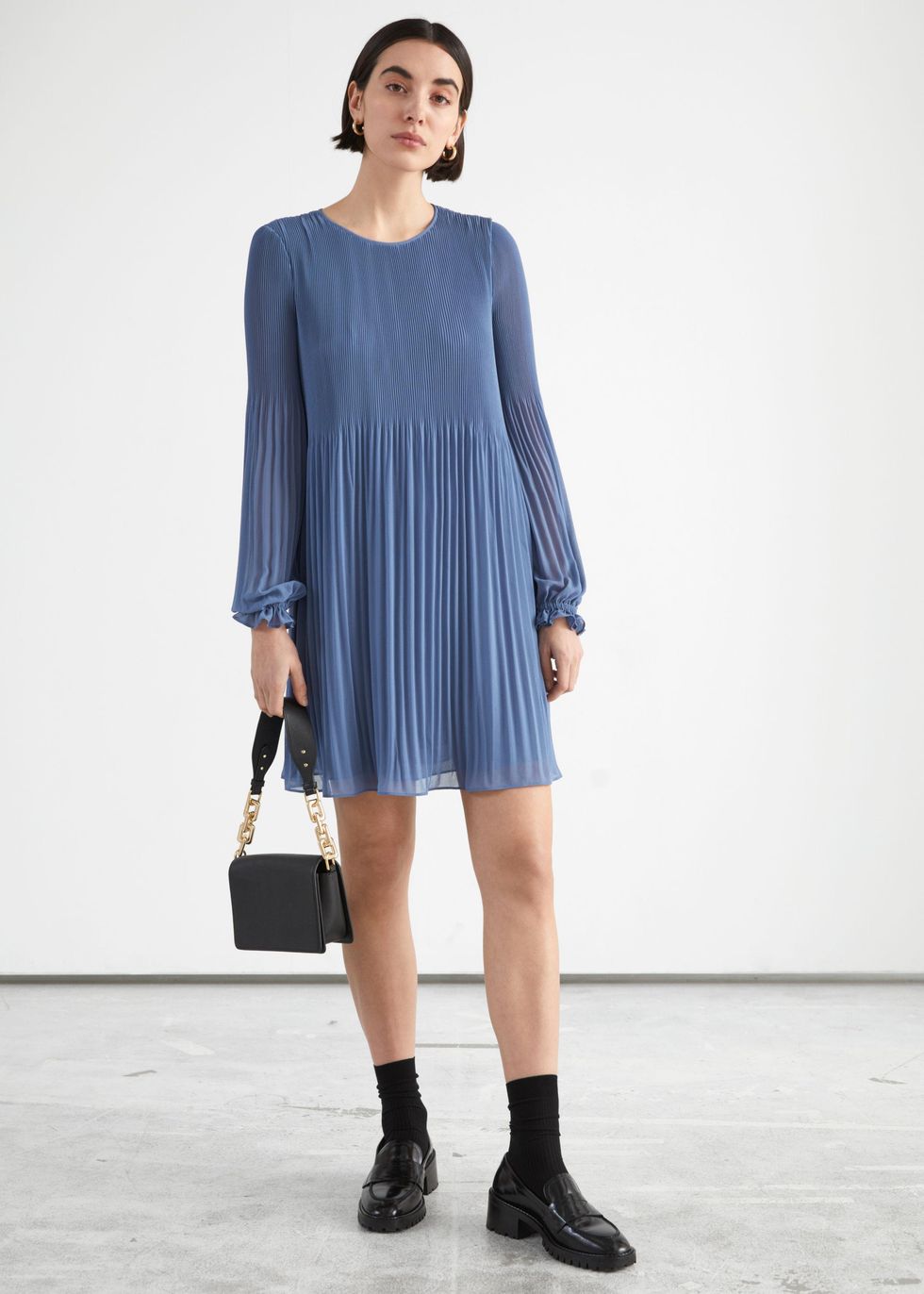 & other stories blue pleated babydoll dress