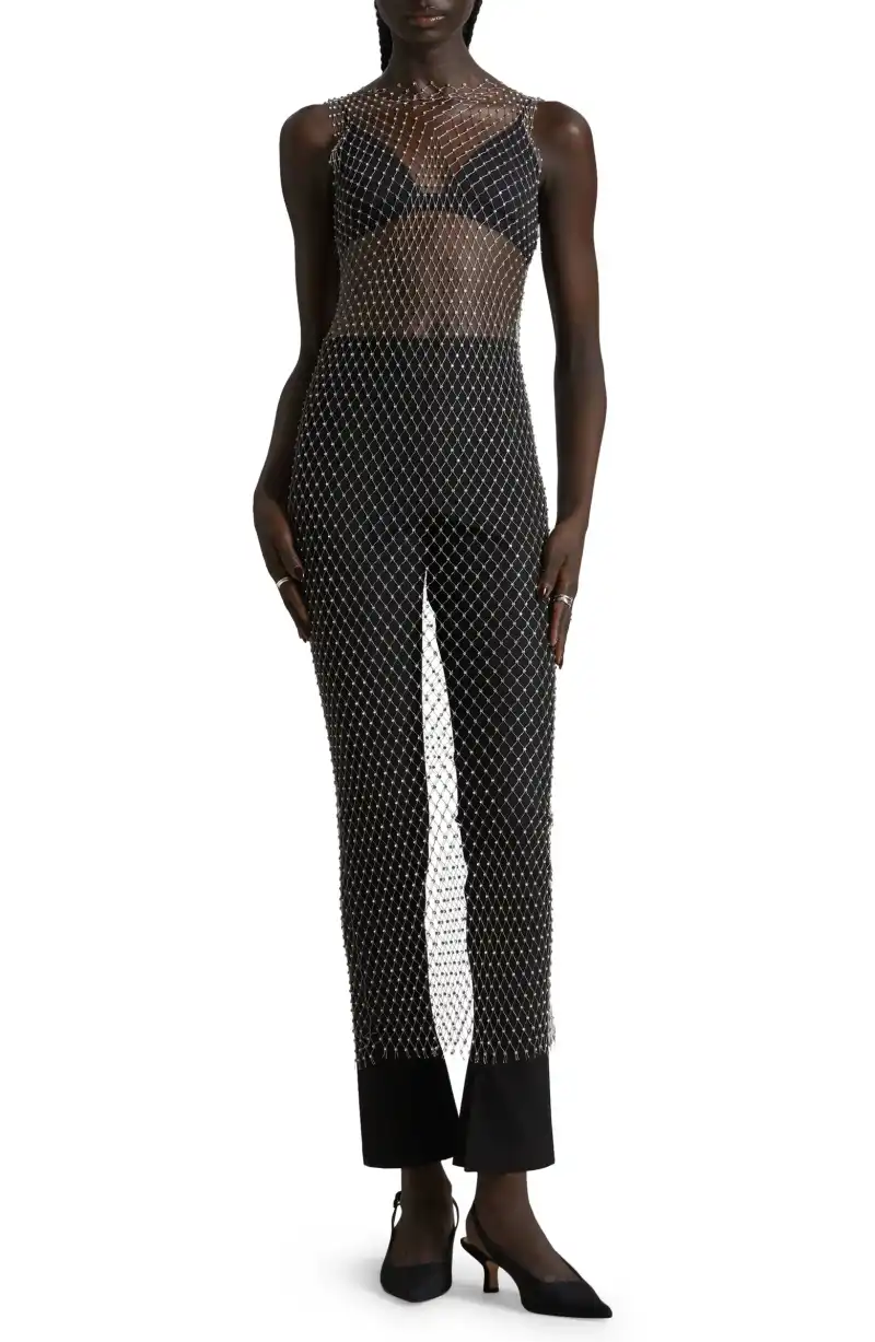 silence + noise stephanie sheer fishnet midi dress Perfect Mini Dress for Christmas and New Year Parties