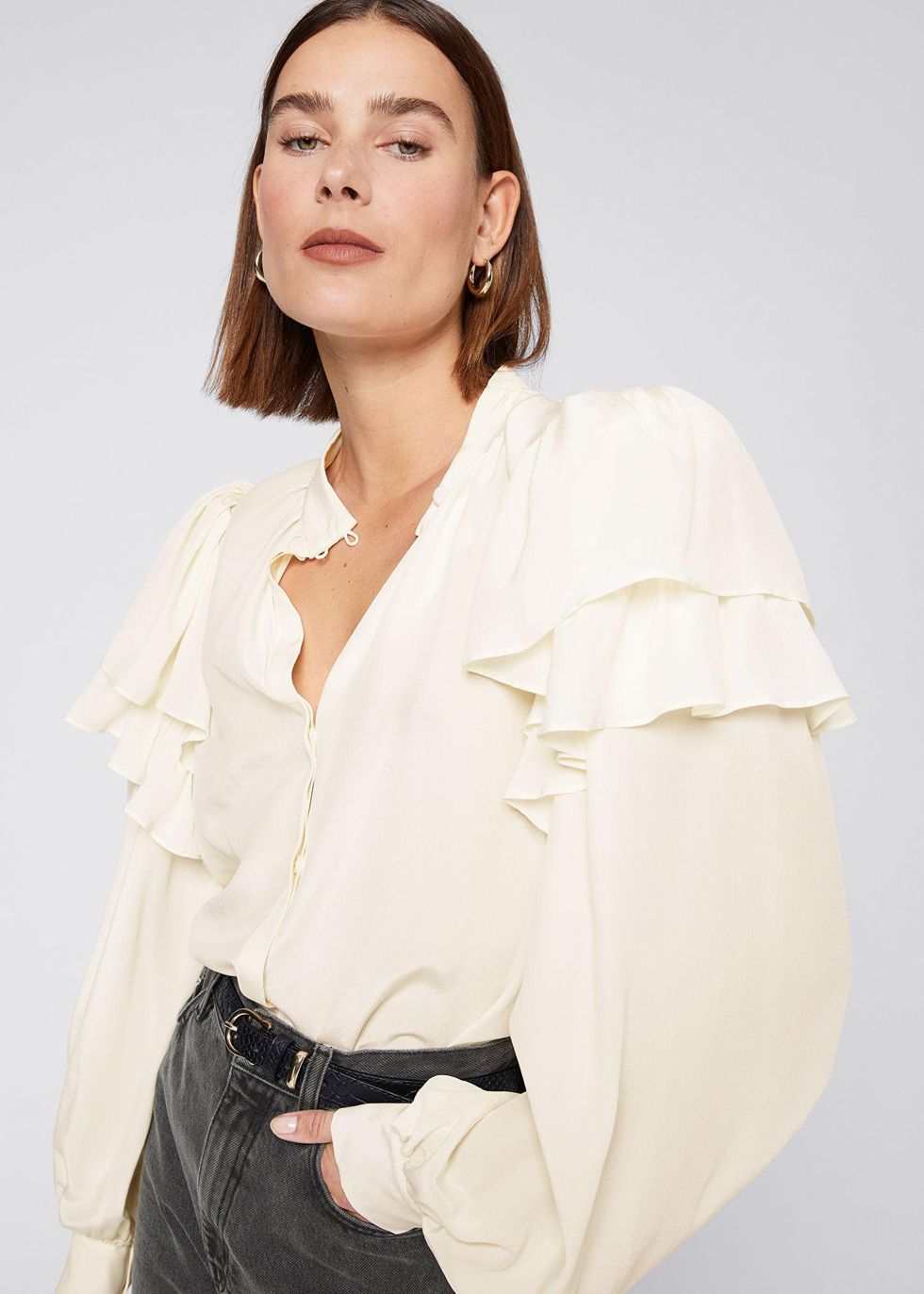 & Other Stories Mulberry Silk Layered Frilled Blouse