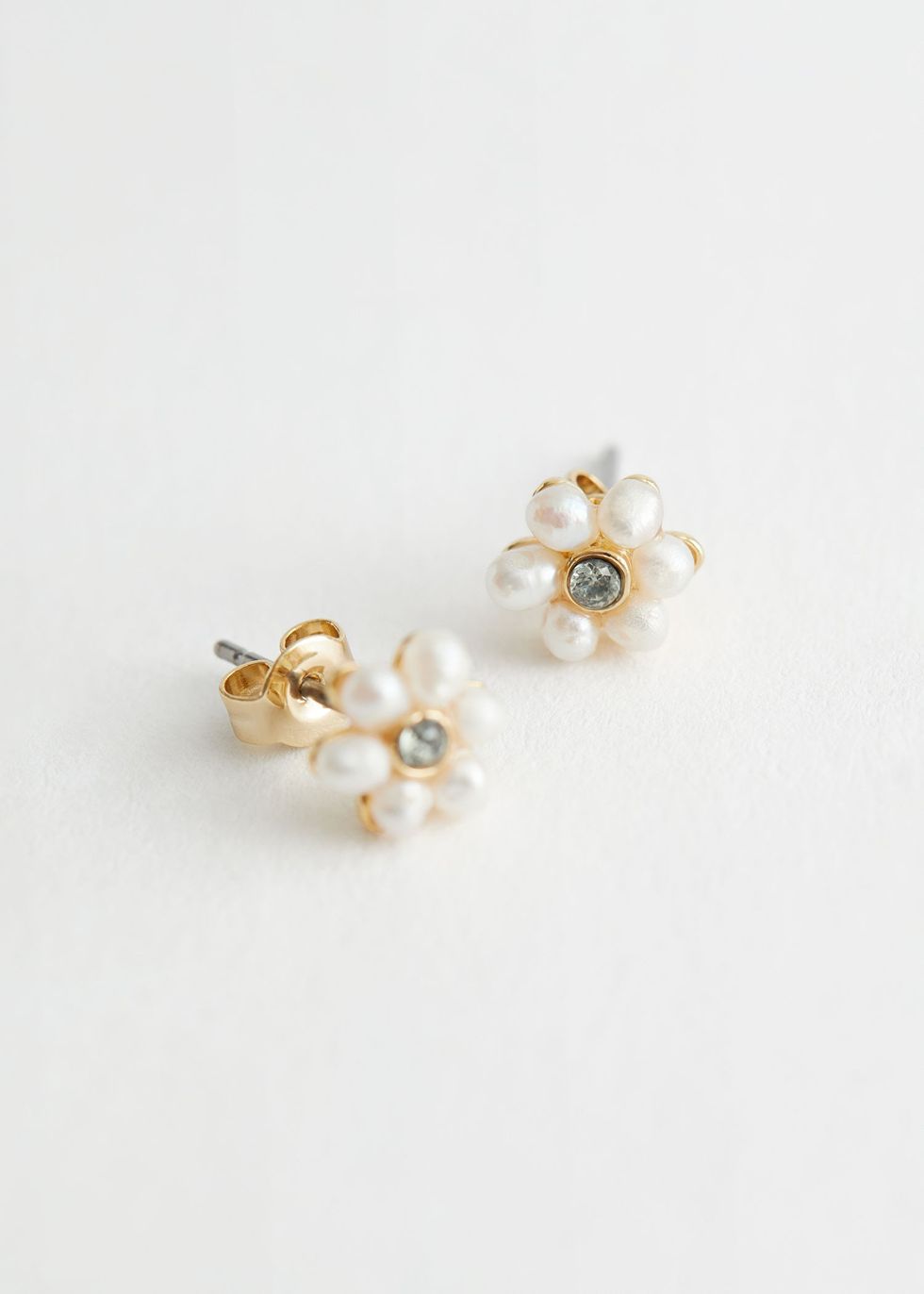 & Other Stories Rhinestone Pearl Floral Stud Earrings