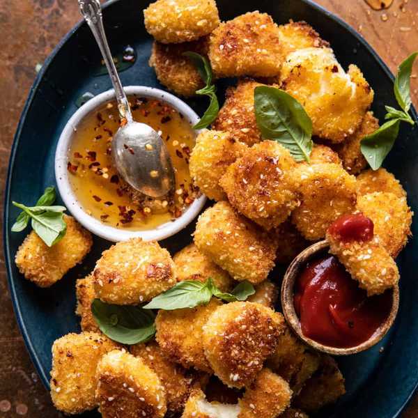 Oven Fried Halloumi Bites with Hot Honey