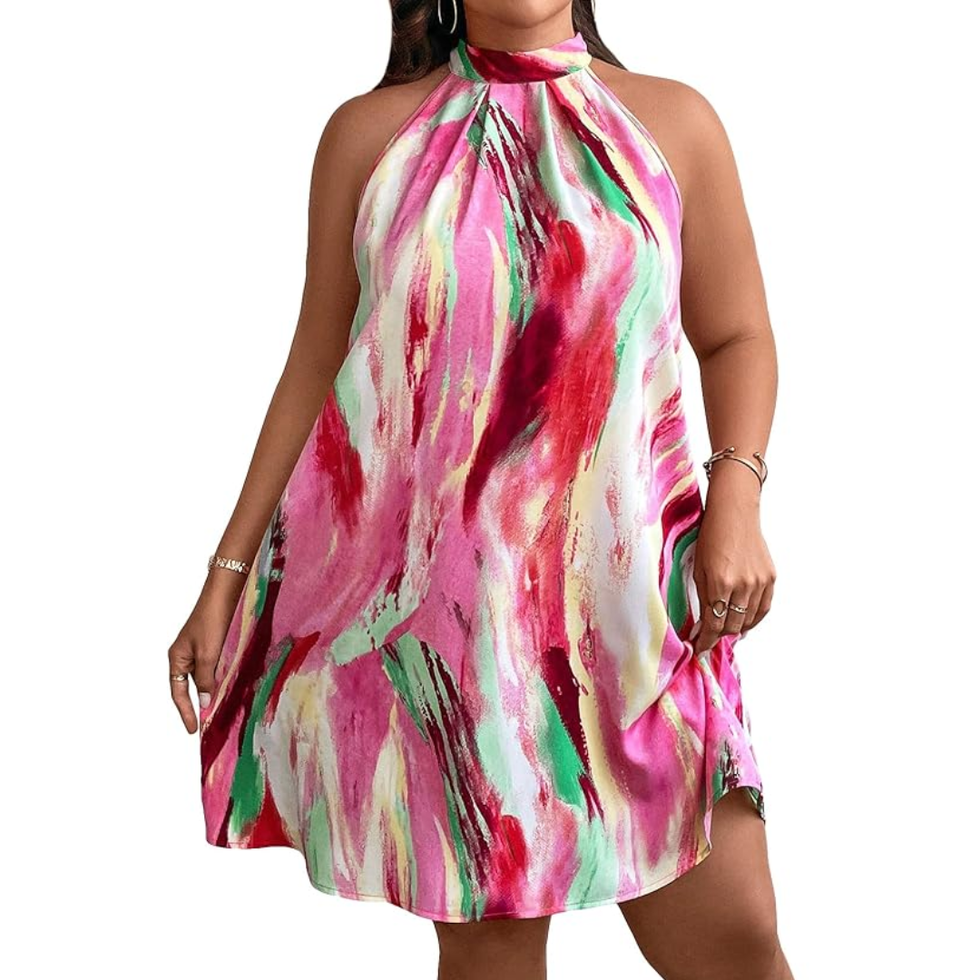 Oyoangle Plus Size Halter Neck Dress
