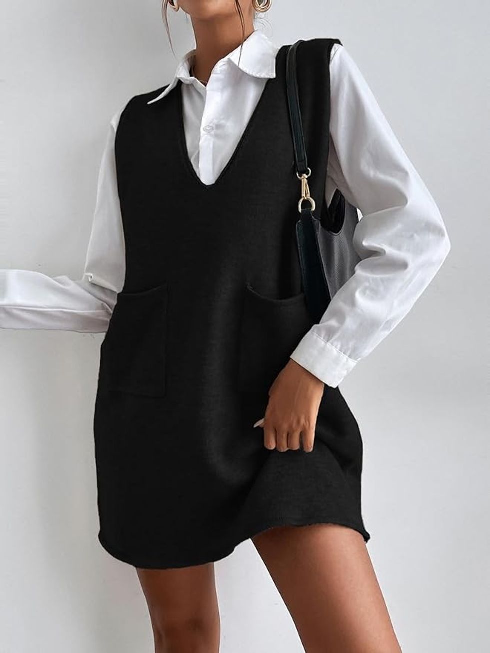 Oyoangle V-Neck Sleeveless Knitted Short Sweater Dress