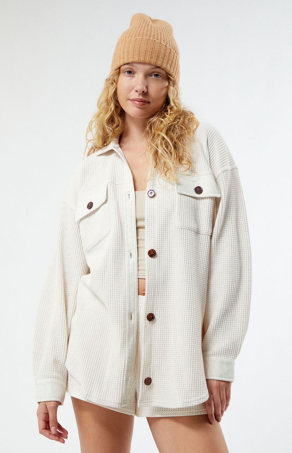 PacSun Waffle Boyfriend Button Up Shacket