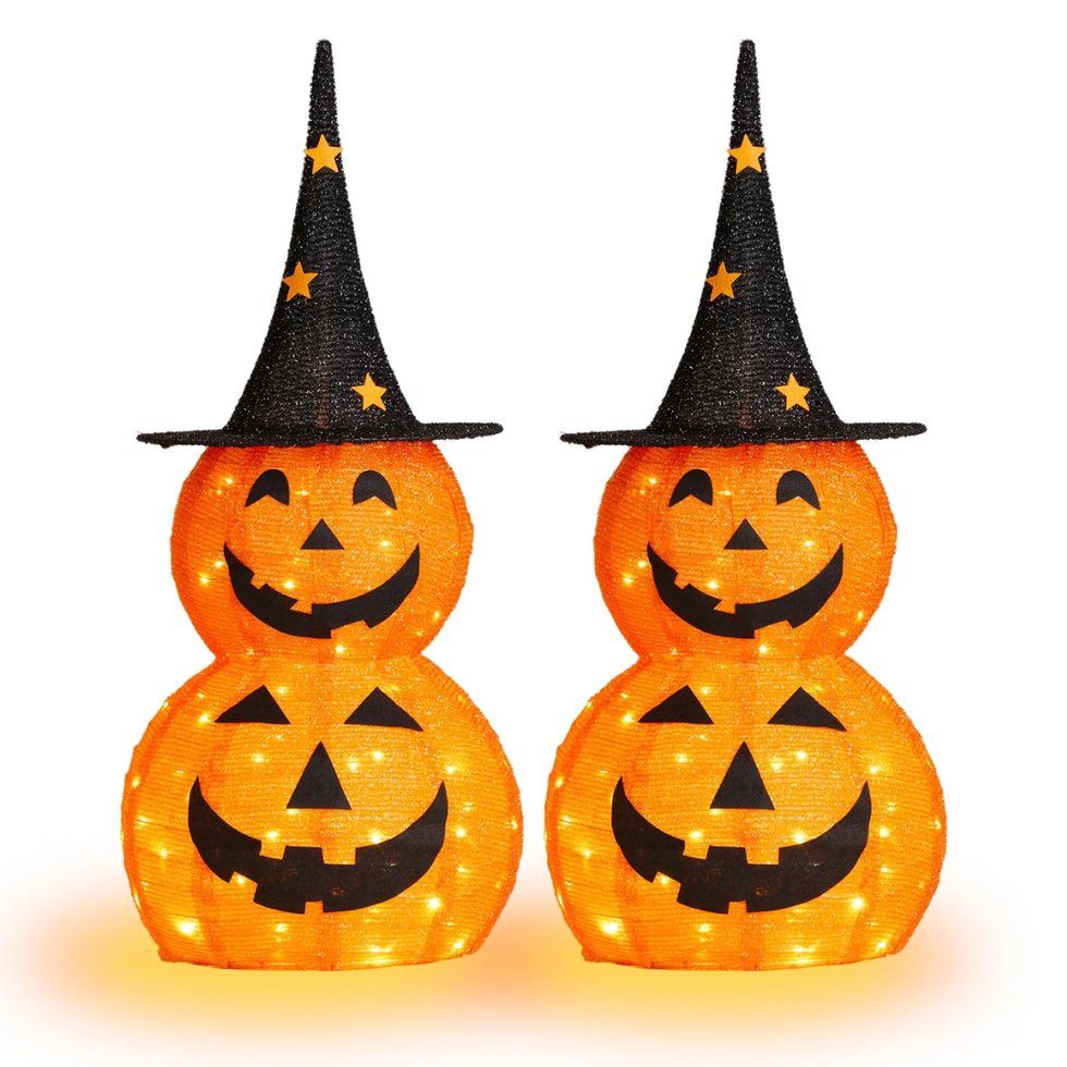 Pair Of 3-Foot Lighted Pumpkins