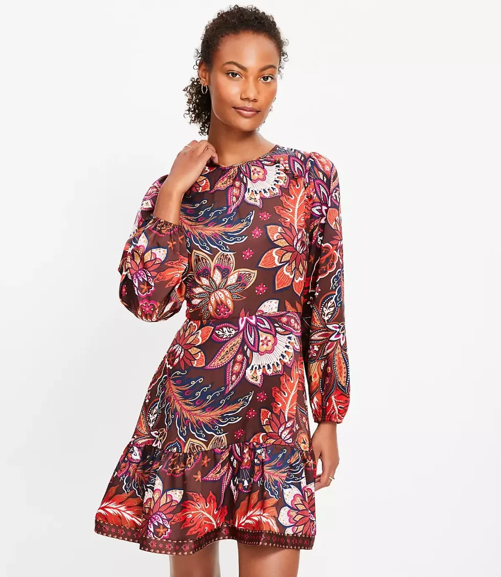 Paisley Shoulder Button Flounce Dress $89.95