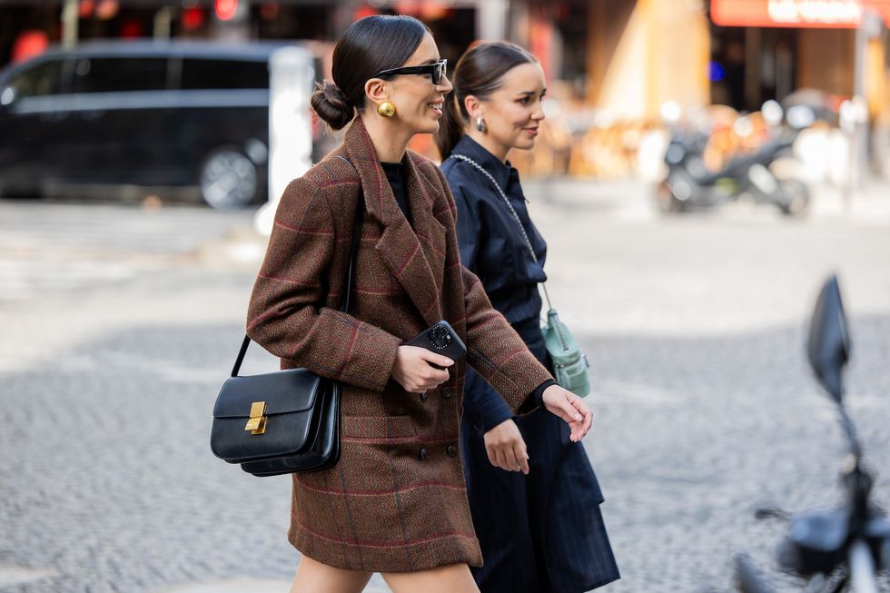paris fashion week street style outerwear trends plaid blazer