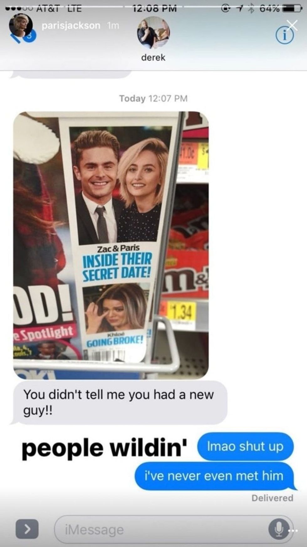 Paris Jackson text Zac Efron