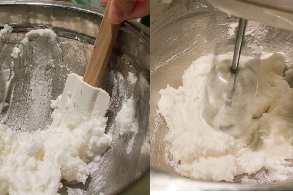 Pause, and use a spatula to scrape down the sides and bottom, then beat again to ensure your mixture is well mixed.