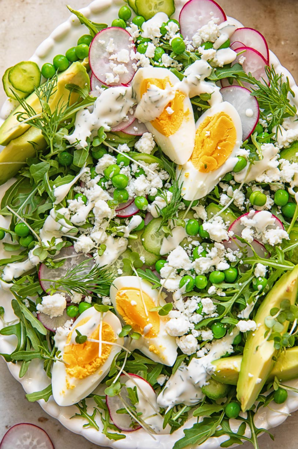 PEA AND ARUGULA SALAD WITH CREAMY DILL DRESSING