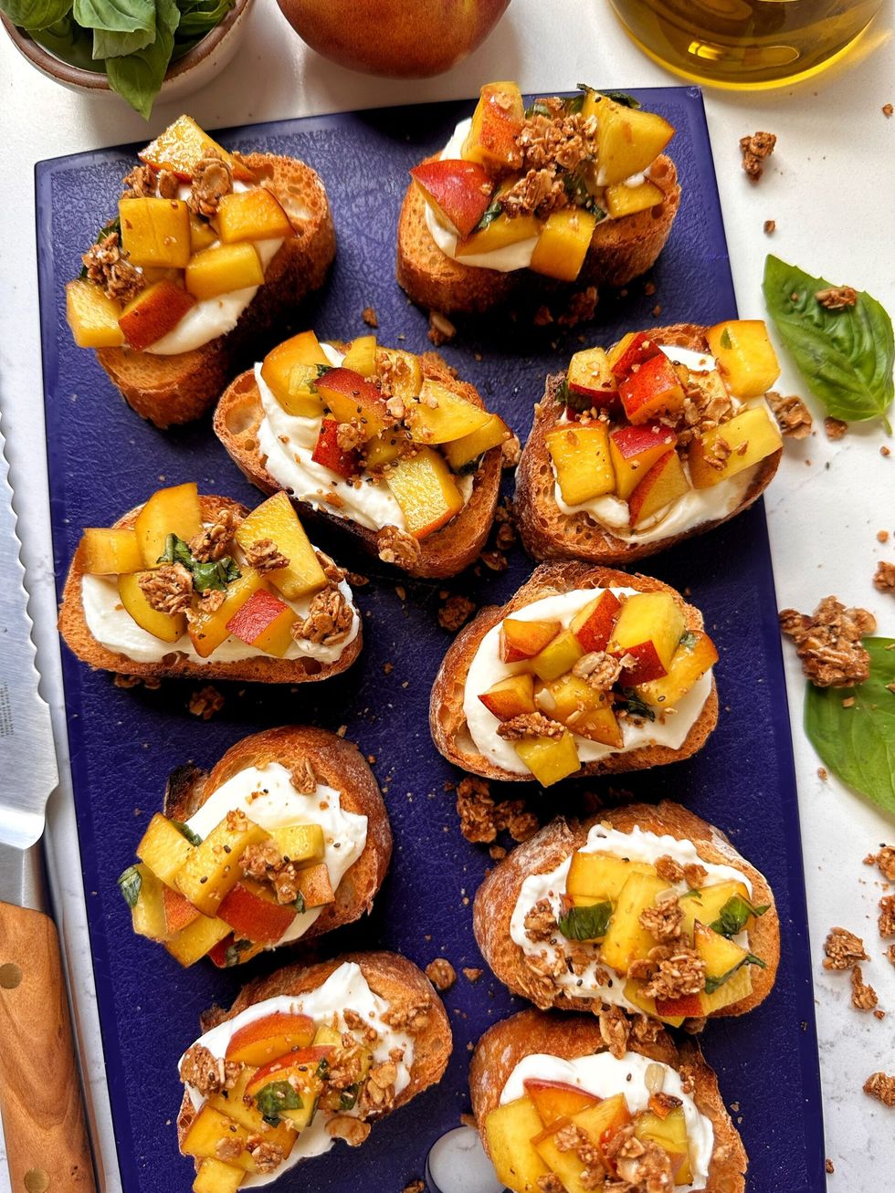Peach Bruschetta with Whipped Ricotta Crostini