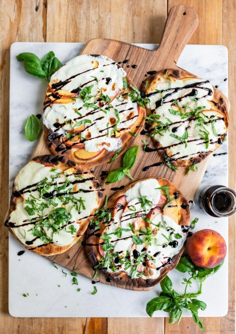 Peach Caprese Naan Pizza