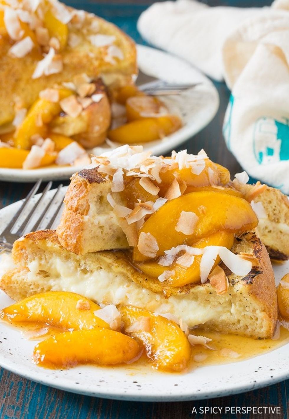 Peach Pina Colada Stuffed French Toast