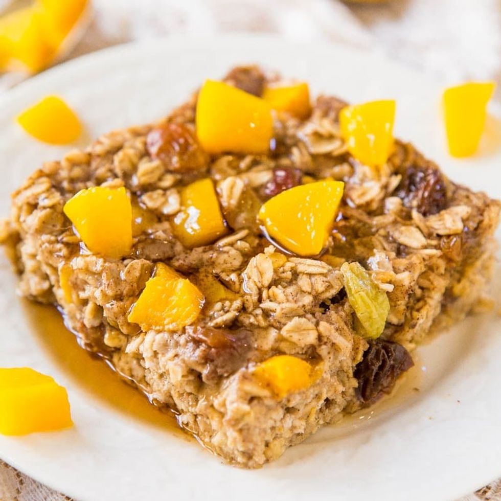 Peaches & Coconut Cream Baked Banana Oatmeal