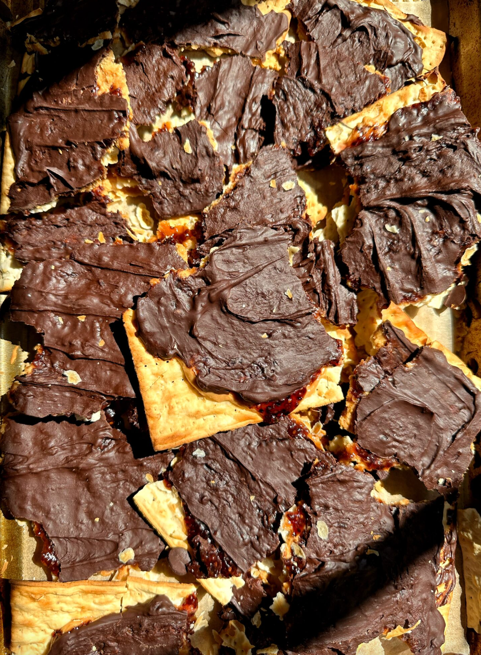 Peanut Butter and Jelly Matzo Bark