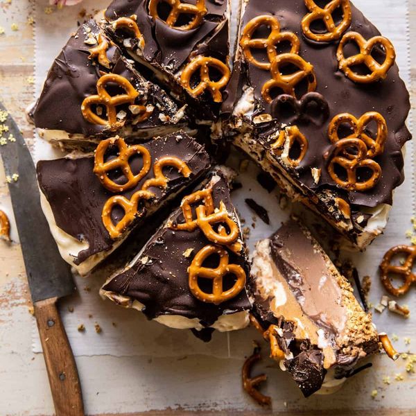 Peanut Butter Cake Recipe With Chocolate Fudge + Pretzels