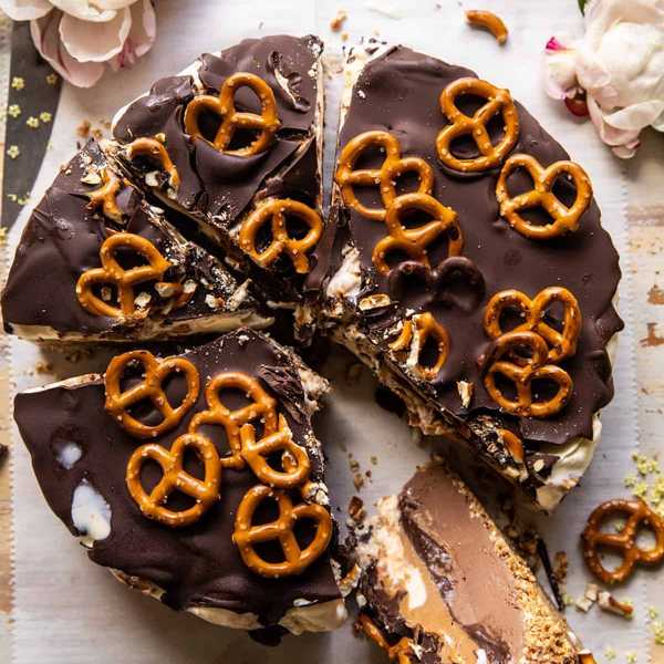 Peanut Butter Cake Recipe With Chocolate Fudge + Pretzels