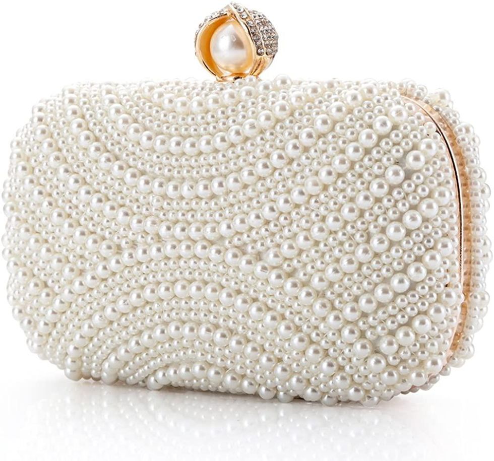 pearl clutch with gold accents