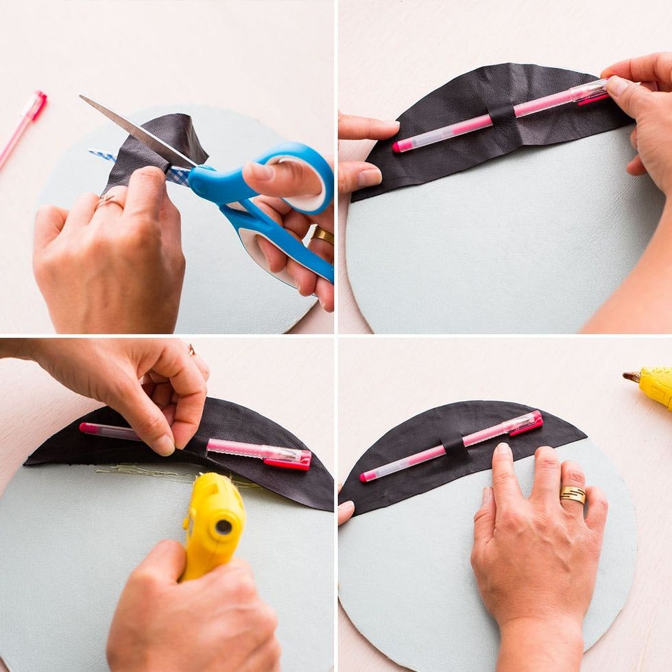 Pencil-Holder-part-2 with black leather on light blue mouse pad