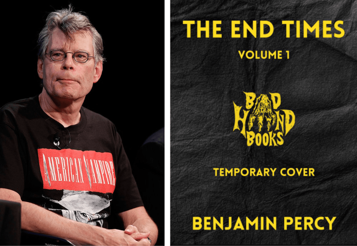 Person in "American Vampire" shirt; next to "The End Times" book cover.