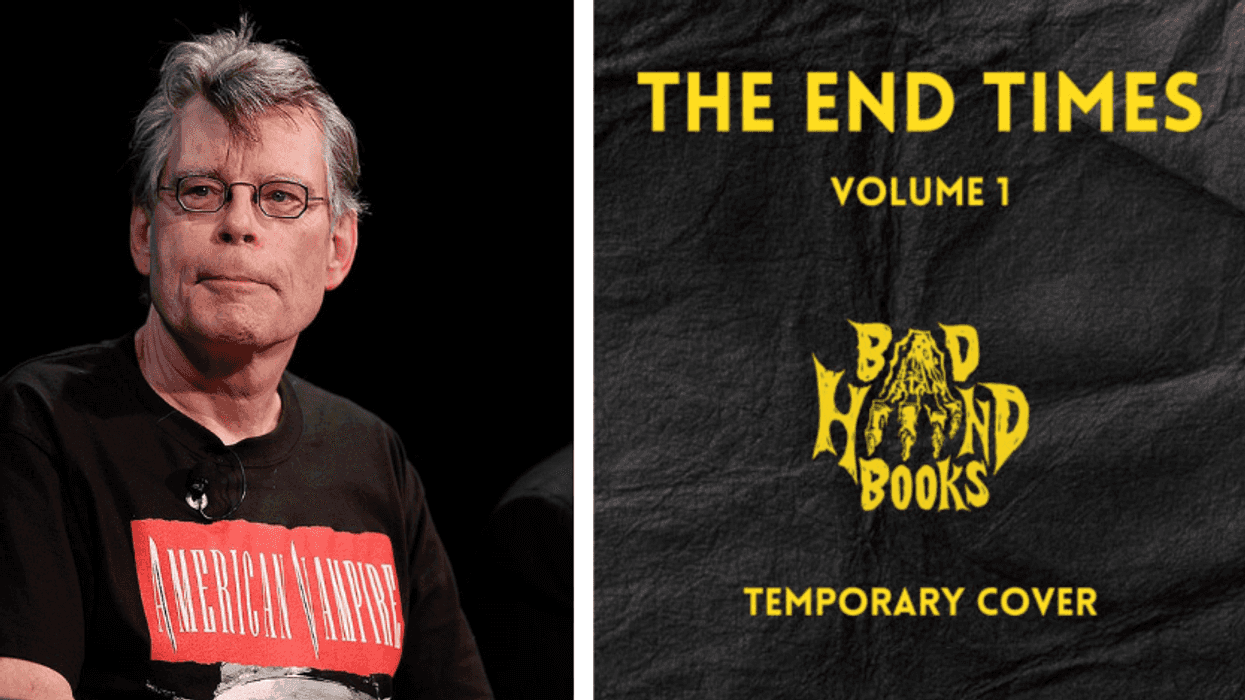 Person in "American Vampire" shirt; next to "The End Times" book cover.