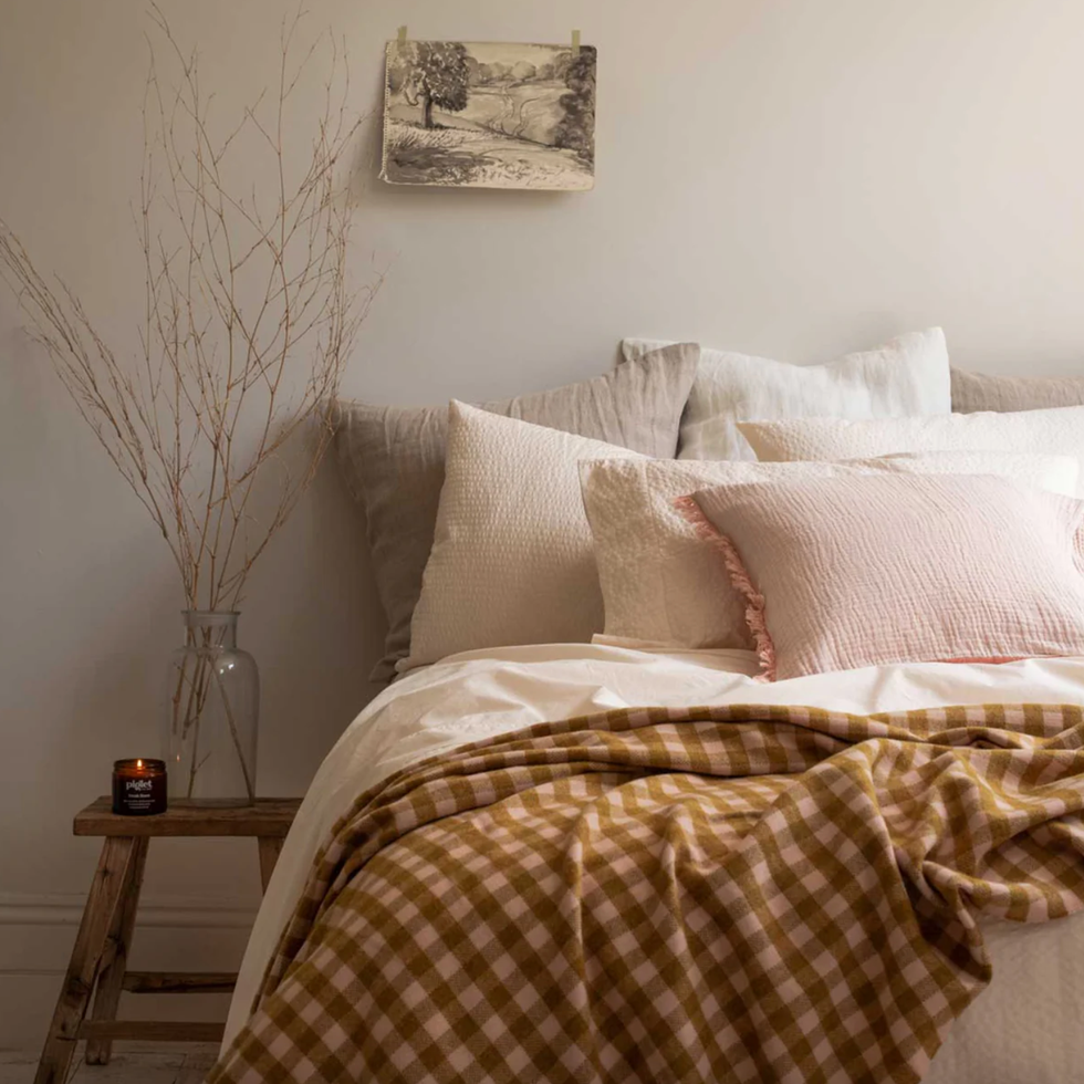 Piglet Ochre Gingham Wool Blanket